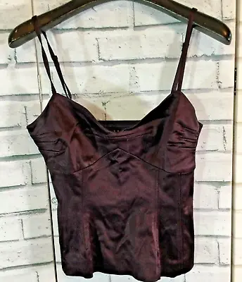 COAST Corset Boned Strappy Top  Burgundy Satin Womens Size 12 Y2K • £9.99