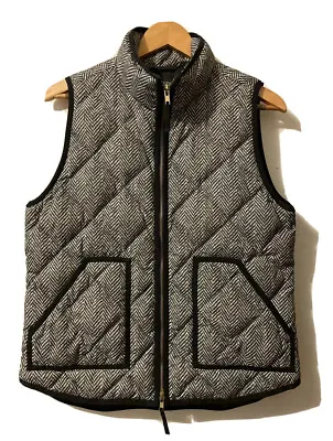 J. Crew Size M Women's Black White Herringbone Quilted Down Puffer Vest Zip • $31.50