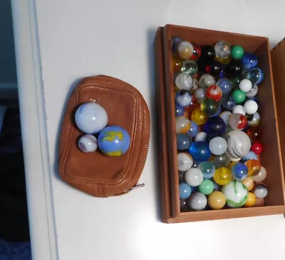 Vintage Marble Lot W/ 5 SHOOTERS Plus Small Leather Bag For Carrying A Few • $19.99