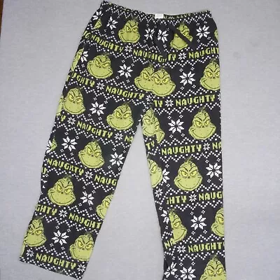 Dr. Seuss Men Sleepwear XL Green The Grinch Naughty Pajama Pants Allover Print • $14.96
