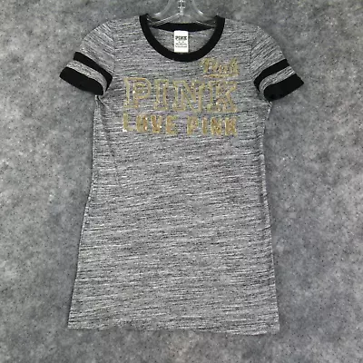 Victorias Secret Pink Shirt Womens Juniors Extra Small Gray Short Sleeve Sequins • $13.95