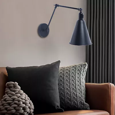 Vintage Horn Lamp Swing Arm Wall Sconce Light Bedroom Lighting Adjustable Black • $25.38