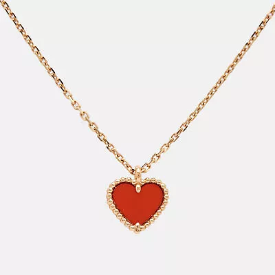 Van Cleef & Arpels Sweet Alhambra Carnelian 18K Rose Gold Heart Pendant Necklace • $1480.50