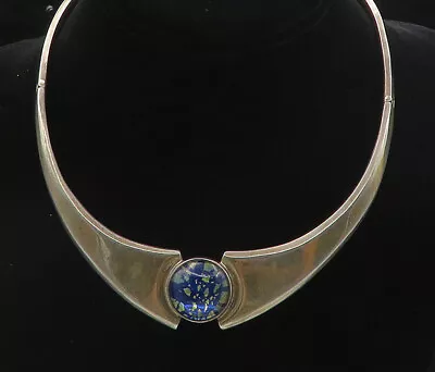 MEXICO 925 Sterling Silver - Vintage Dichroic Glass Collar Necklace - NE1495 • £388.10