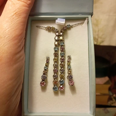 £15 • Buy Adrian Buckley Pave Necklace And Earring Set , With Pretty RAINBOW CRYSTALS  New