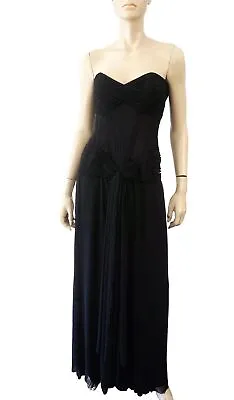 Vintage VICKY TIEL Strapless Black Ruched Corset Goddess Gown 46 US 12 • $498