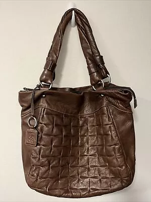 Vintage Ellington Soft Brown Leather Large Tote Squares Quilted Gorgeous Zip Top • $45