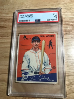 $113.50 • Buy 1934 Goudey Paul Waner PSA 3 #11