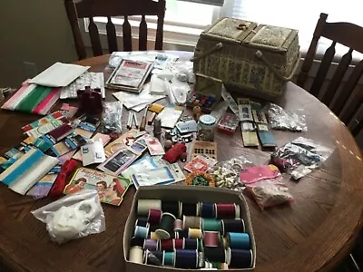 Huge Lot Of Vintage Sewing Notions With Basket • $50