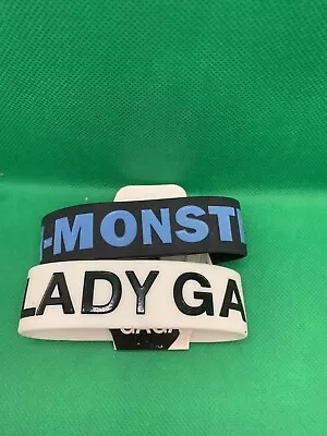 Rare LADY GAGA Lot 2 Rubber BRACELET Wristband 1 Blue Monster 1 White Gaga • £11.10