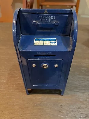 VINTAGE Metal U. S. POST OFFICE BLUE Mail Box Bank NO Key • $9.99