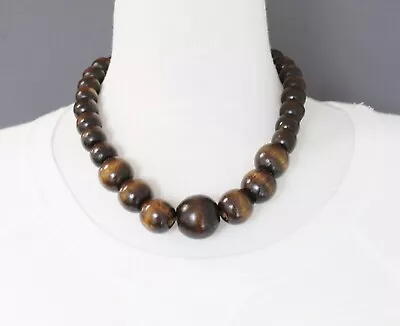 Dark Brown Wood Necklace Bead Big Chunky Beaded  18-19.5  Long Necklace Wooden • $10.99