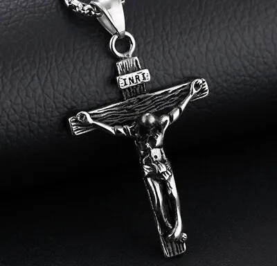 Hot Men/ Women Titanium Stainless Steel Jesus On Cross Pendant Necklace 21.6  • $14.99