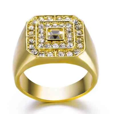 $24.99 • Buy 18K GOLD EP 3.0CT DIAMOND SIMULATED MENS DRESS RING Sz 8-13 You Choose