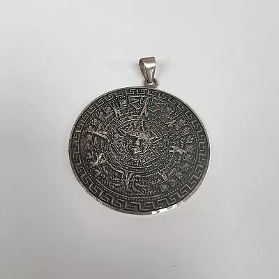 Large Vintage Signed 2” Sterling 925 Mexican Mayan Calendar Pendant • $75.68