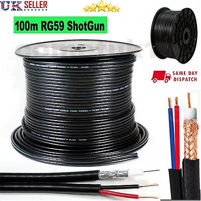 £24.99 • Buy 100m Shotgun RG59 Coaxial Cable CCTV Lead Security Camera - Power & Video  UK