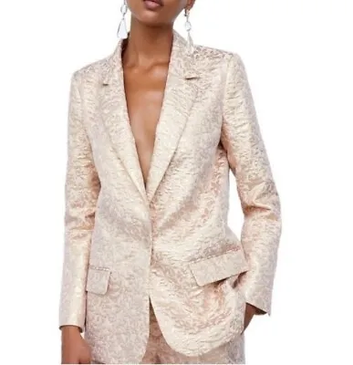 Zara Basic Metallic Jacquard Gold Pink Blazer Jacket Women's (S) • $45