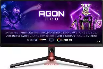 AOC AGON AG344UXM 34  170Hz 1ms Freesync And G-Sync Gaming Monitor • $1887