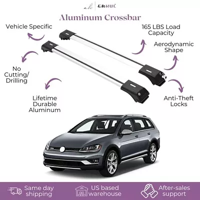 $97.90 • Buy ERKUL Roof Rack Cross Bars Fits VW Golf SW Alltrack 2013-2019 Aluminum Silver