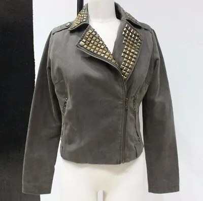 Nikibiki Womens M Moto Jacket Full Zip Studded Embellished Cropped Asymmetrical • $11.52