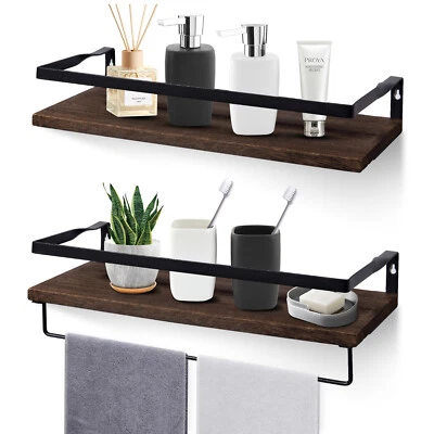 £14.49 • Buy 2 Tiers Wall Mounted Display Floating Shelves Wooden Storage Rustic Industrial