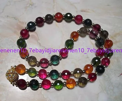 10mm Faceted Multi-Color Tourmaline Round Gemstone Beads Necklace 18 In • $6.64