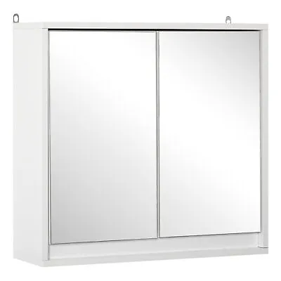 HOMCOM Wall Mounted Mirror Cabinet With Storage Shelf Bathroom Cupboard White • £35.99