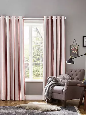 Laura Ashley Awning Stripe Pair Blackout Lined Eyelet Curtains W223xD229cm  A • £59.89