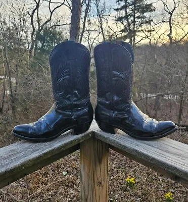Vintage 1980's Laredo Inky Black Cowboy Boots - Size 9.5 • $65