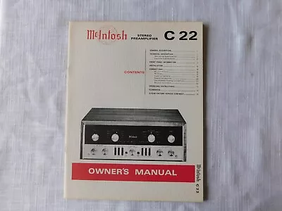 McIntosh C22 User Manual Original (Mint) • $75