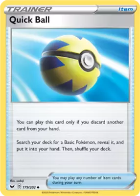 $2.99 • Buy 4x Quick Ball 179/202 Sword & Shield Pokemon TCG Card NM