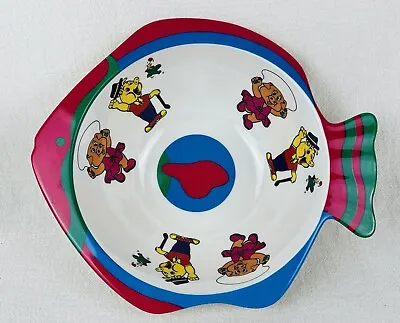 Funky Retro Melamine Ware Plastic Serving Bowl Large Fish Shape Pigs Kitsch Kids • £8.09