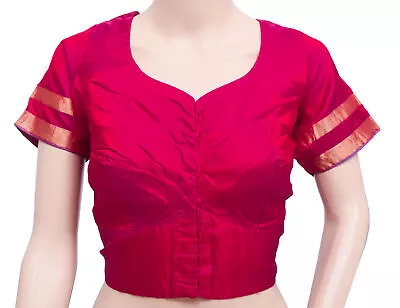Sushila Vintage Magenta Stitched Sari Blouse Pure Silk Woven Choli Top Size 44 • $19.99