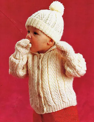 Baby Boys Cable Jacket Hat Mittens Cardigan Collar KNITTING PATTERN Aran 20 - 24 • £2.15