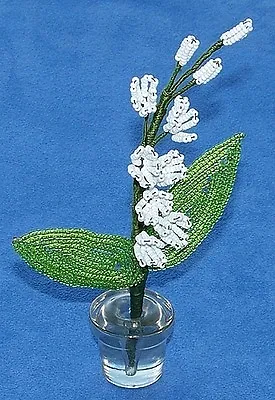 Vintage French Glass Beaded White Lily Of Valley Flower Bouquet Green Stem • $16.99