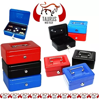 £11.95 • Buy MONEY Bank CASH Deposit BOX Steel Tin Security Safe Petty Key Lockable Metal UK 