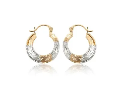 9ct 9K Yellow & White GOLD Plated Ladies Girl Small Hoop Earrings 24mm735 • £7.19