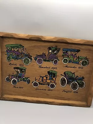 Vintage Wood Tray Antique Automobiles Cars  • $22