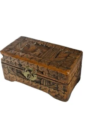 Vintage Chinese Handcarved Wood Camphor Storage Box Jewelry Trinket Decorative  • £39.99