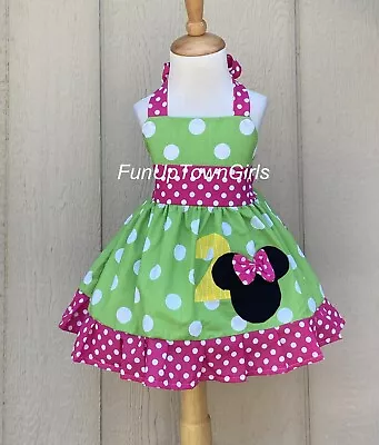 Girls Minnie Mouse Custom Boutique Polka Dot Green Dress • $29.99