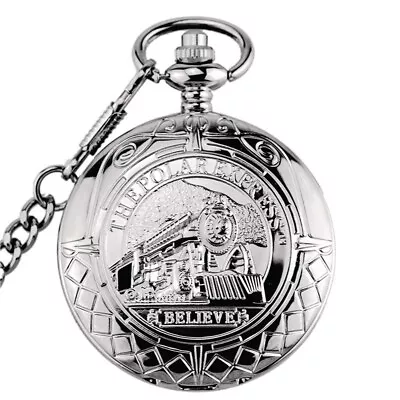 Train Locomotive Silver Tone Case Mens Hand Wind Mechanical Pocket Watch W/Chain • $19.99