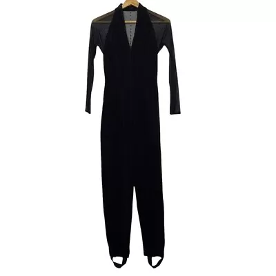 Lillie Rubin Vintage Black Mesh Long Sleeve Stirrups One Piece Catsuit Size XS • $98.99