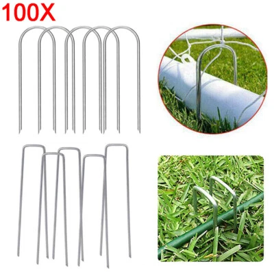 £10.99 • Buy 100Pcs Heavy Duty Trampoline U-Shaped Metal Stake Goal Pegs Tent Ground Anchor