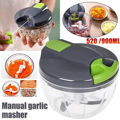 Pull Cord Pulling Food Chopper Manual Vegetable Slicer Hand Blender 520 / 900ML • £7.98