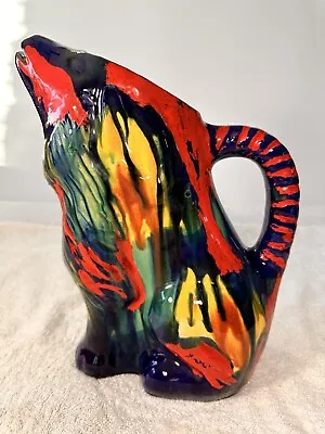 Vintage Oaxacan Dripware Howling Wolf Pitcher 12  Tall Gorgeous Rare Collectible • $247