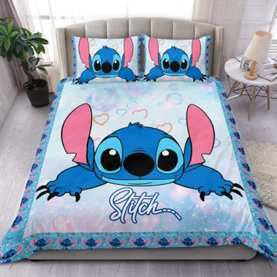 $73.14 • Buy Love Stitch Funny Cartoon Lovers Lilo And Stitch 3D Quilt Bedding Set Christmas