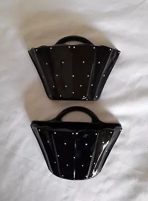 2 Vintage 1950's Black Bagley Glass Jetique White Polka Dot Wall Basket Vases • £14.99