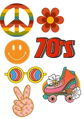 Edible 70s Cake Toppers A4 Sheet Cake Decorations  Icing/wafer  Uncut • £4