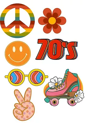 Edible 70s Cake Toppers A4 Sheet Cake Decorations  Icing/wafer  Uncut • £6