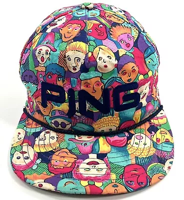 Vintage Ping Golf Hat All Over Print Made In USA Rope Colorful Faces People Fans • $299.99